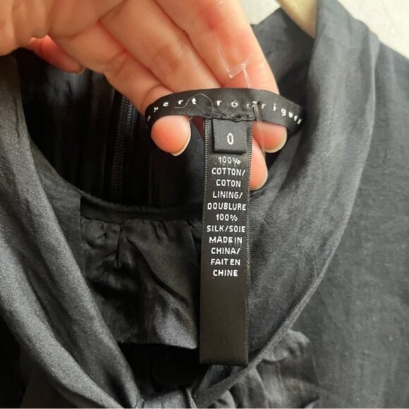 Robert Rodriguez cotton silk short sleeve ruffle black mini dress Sz 0 - Picture 5 of 7